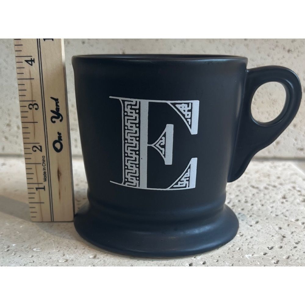 Anthropologie Initial “E” Coffee Mug Tea Cup Black White/Excellent